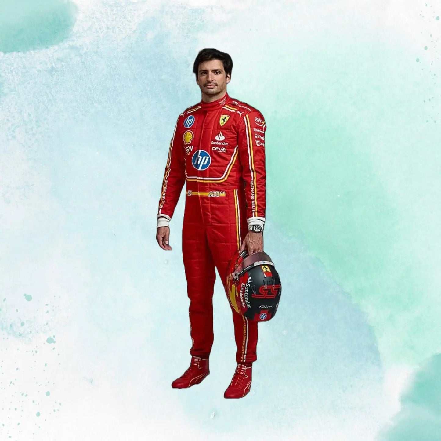 New 2024 Carlos Sainz jr Monaco GP Scuderia Ferrari HP F1 Team Replica Racing Suit