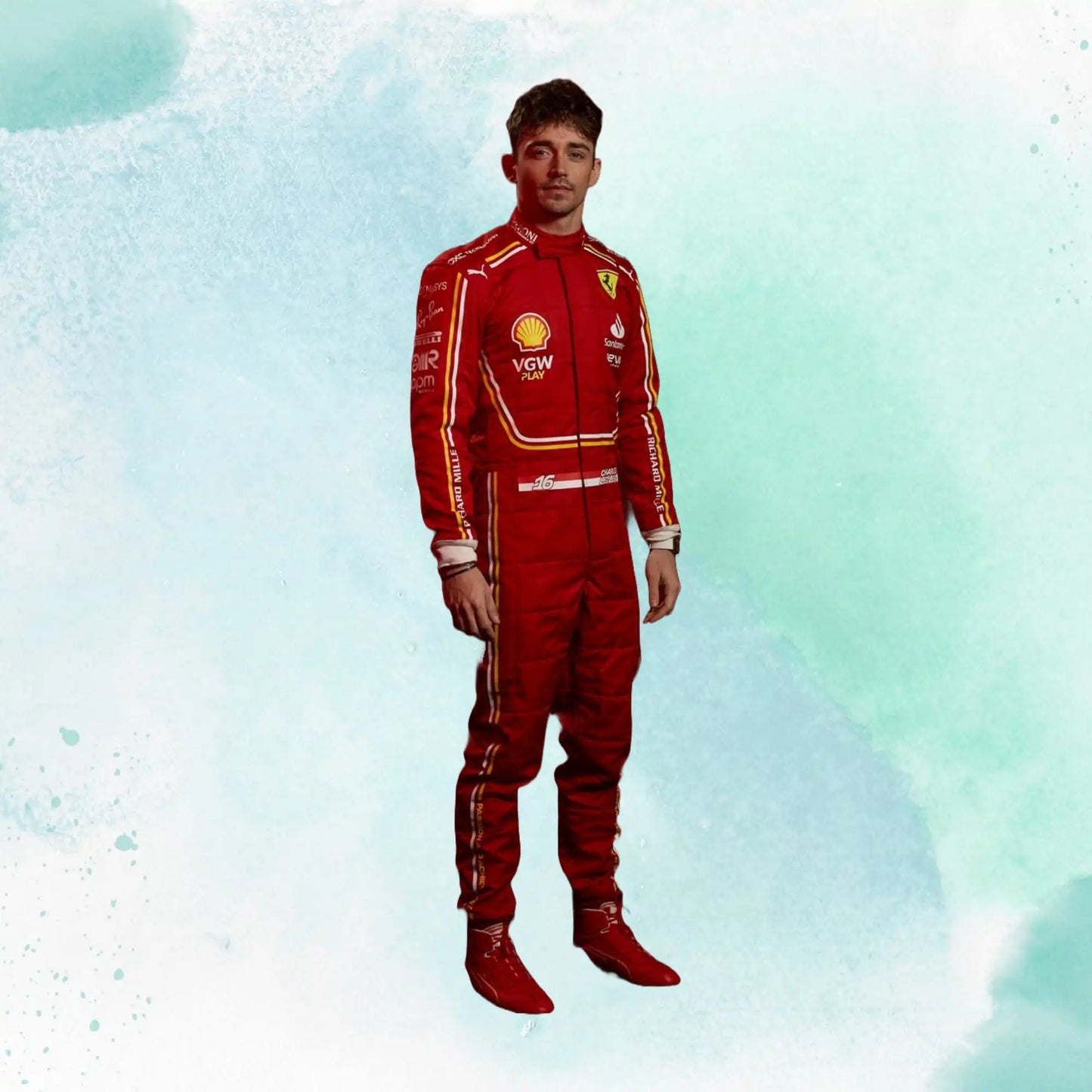 New Charles Leclerc 2024 Scuderia Ferrari F1 Team Replica Racing Suit