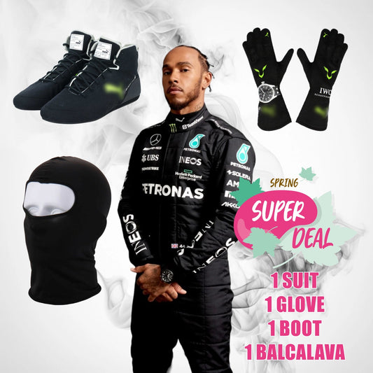 Lewis Hamilton Mercedes F1 AMG Petronas 2023 Race suit with gloves t shirt and boots