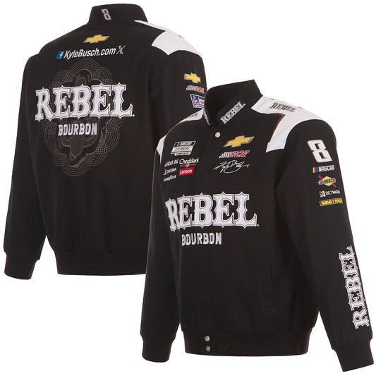 Men's Kyle Busch JH Design Black REBEL Bourbon Twill Driver Uniform Full-Snap Jacket