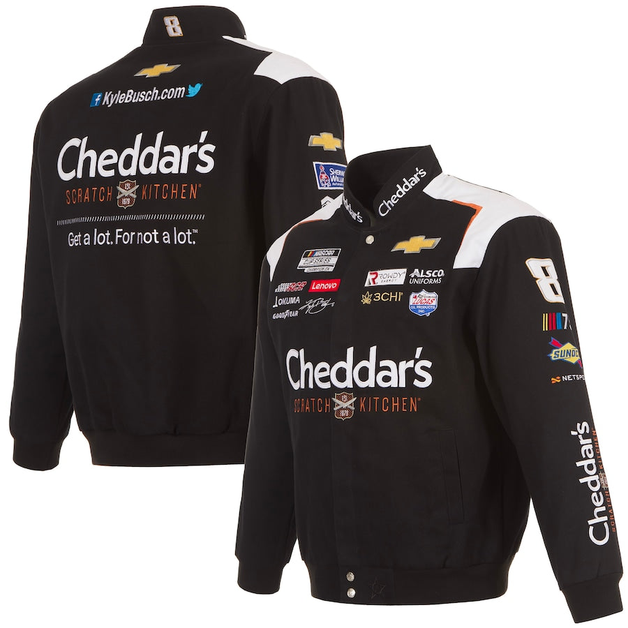 Men's Kyle Busch JH Design Black Cheddar's Twill Uniform Full-Snap Jacket