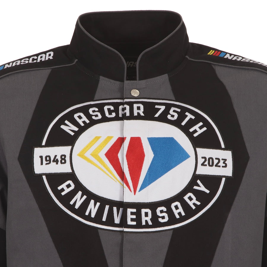 Men's JH Design Black NASCAR 75th Anniversary Twill Uniform Full-Snap Jacket