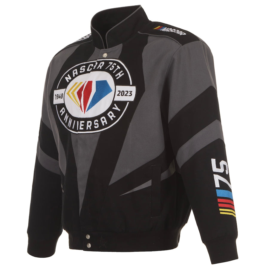 Men's JH Design Black NASCAR 75th Anniversary Twill Uniform Full-Snap Jacket