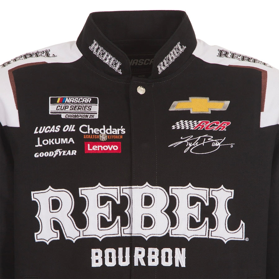 Men's Kyle Busch JH Design Black REBEL Bourbon Twill Driver Uniform Full-Snap Jacket