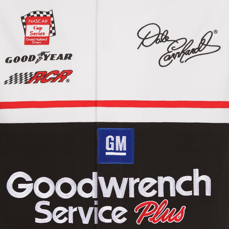 Men's Dale Earnhardt JH Design White/Black Goodwrench Twill Uniform Full-Snap Jacket