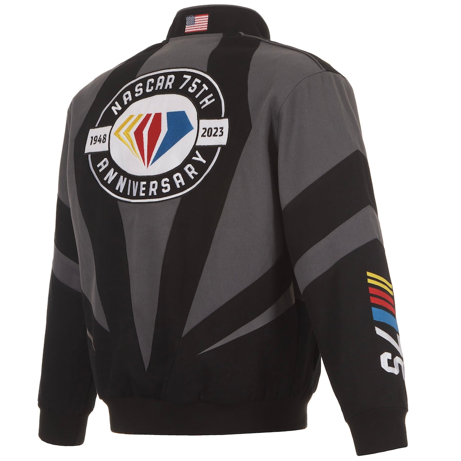 Men's JH Design Black NASCAR 75th Anniversary Twill Uniform Full-Snap Jacket