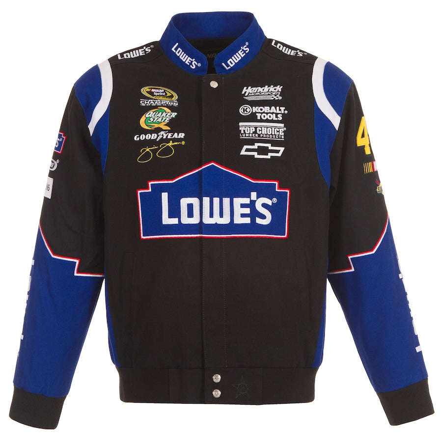 Men's Jimmie Johnson JH Design Black Lowe's Twill Driver Uniform Full-Snap Jacket