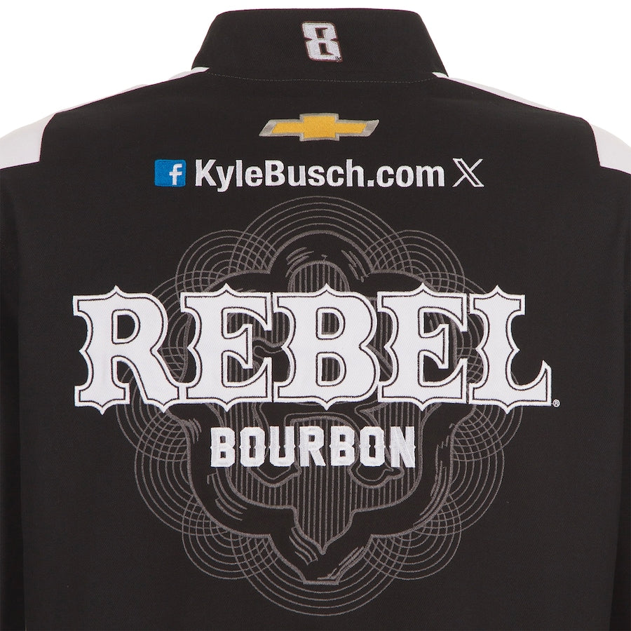 Men's Kyle Busch JH Design Black REBEL Bourbon Twill Driver Uniform Full-Snap Jacket