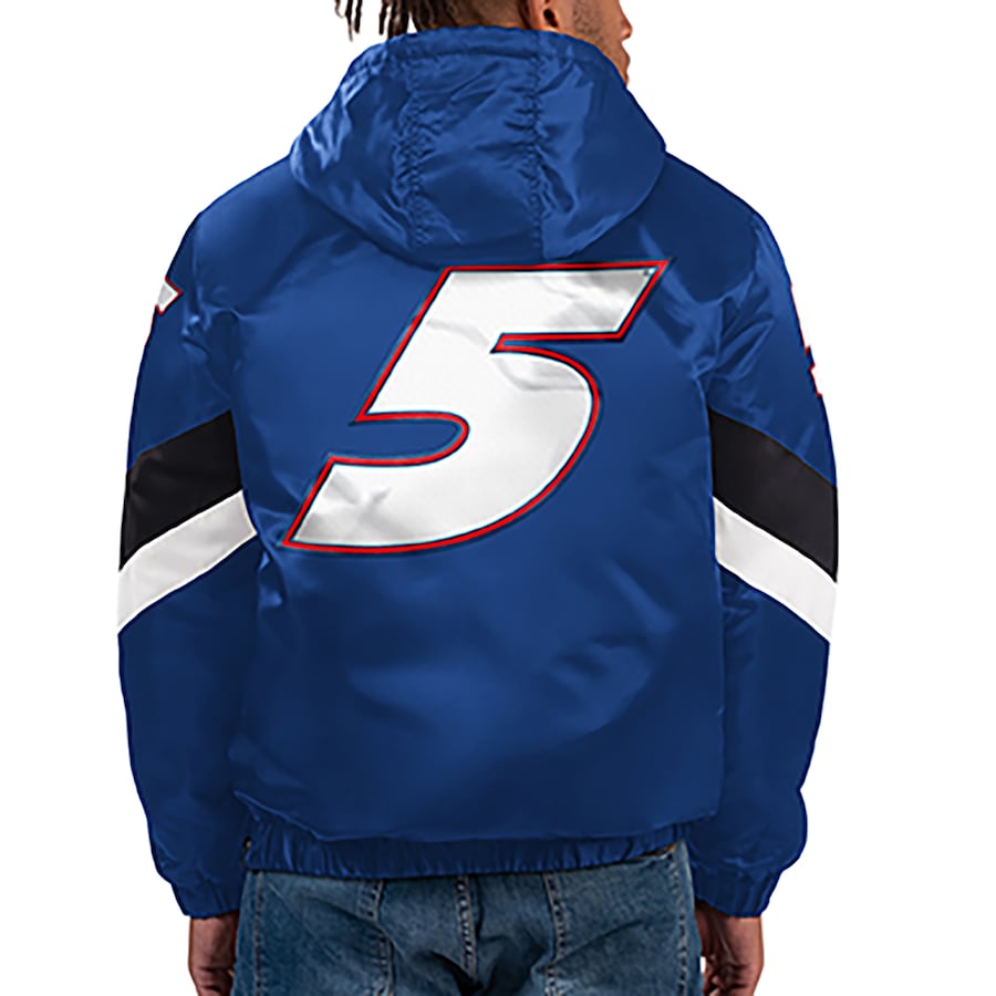 Men's Kyle Larson Starter Royal Home Team Satin Half-Zip Hoodie Jacket