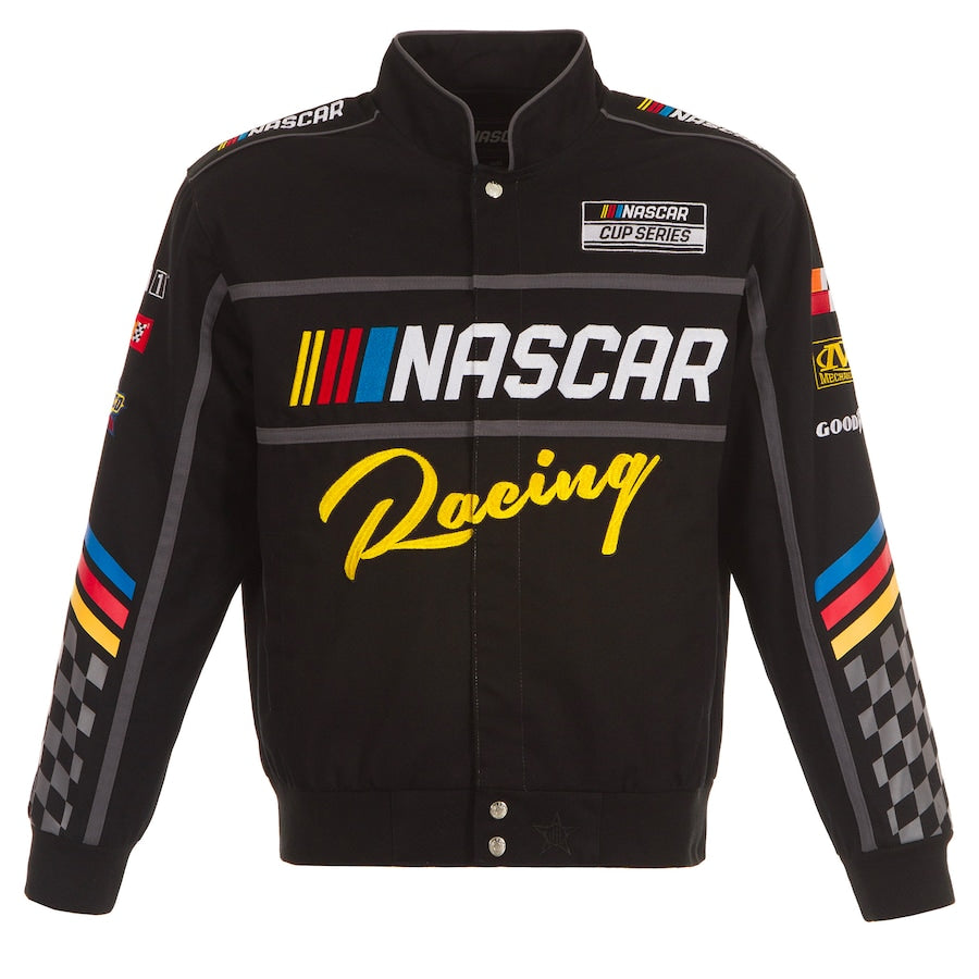 Men's NASCAR JH Design Black Twill Driver Uniform Full-Snap Jacket