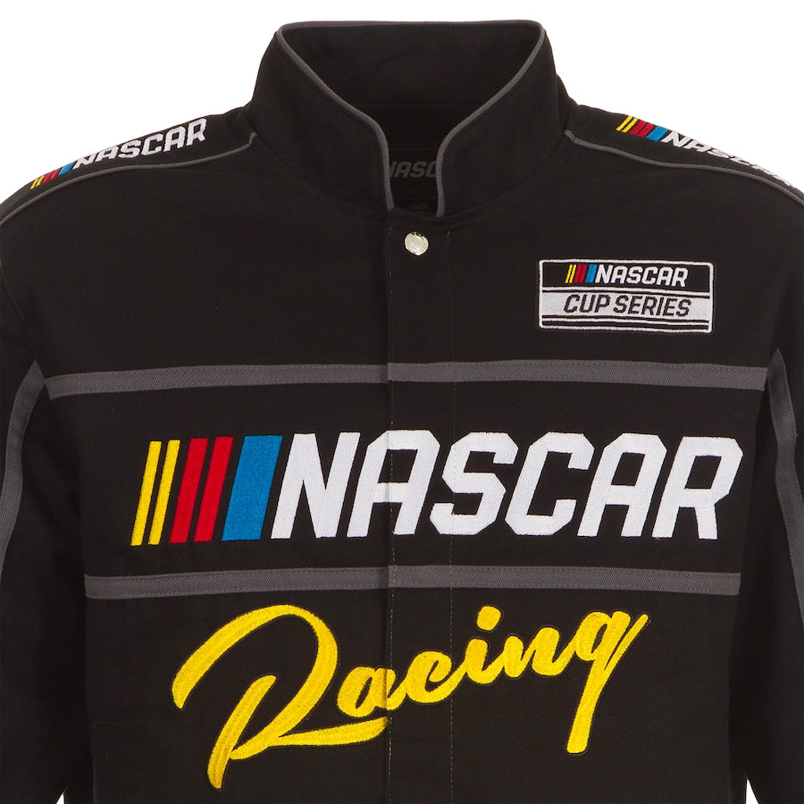 Men's NASCAR JH Design Black Twill Driver Uniform Full-Snap Jacket