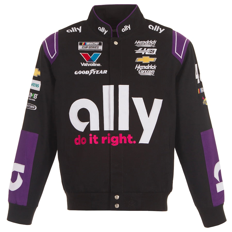 Men's Alex Bowman JH Design Black ally Twill Driver Uniform Full-Snap Jacket