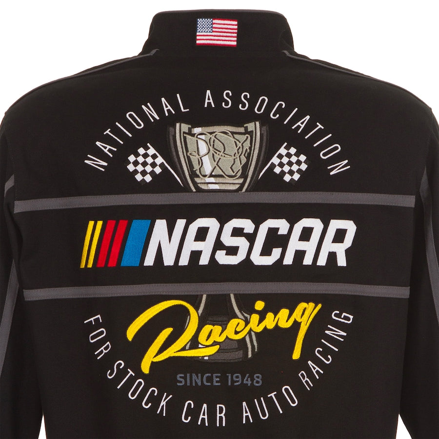 Men's NASCAR JH Design Black Twill Driver Uniform Full-Snap Jacket