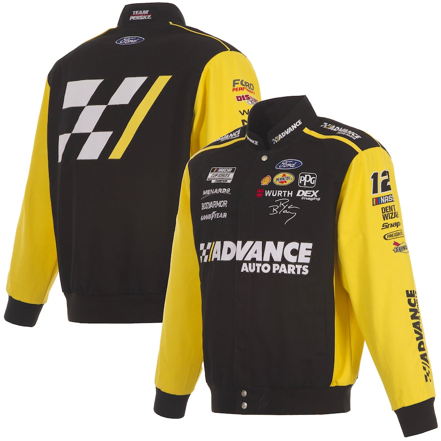 Men's Ryan Blaney JH Design Black/Yellow Advance Auto Parts Twill Driver Uniform Full-Snap Jacket