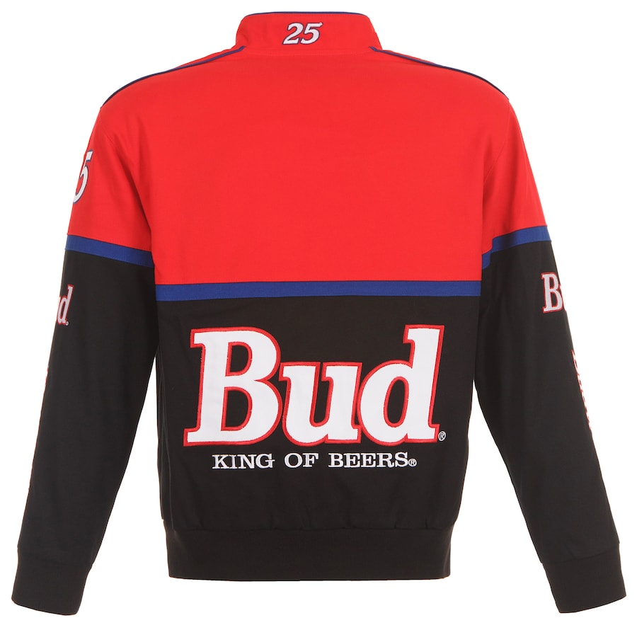 Men's Ken Schrader JH Design Black/Red Bud King of Beers Twill Driver Uniform Full-Snap Jacket