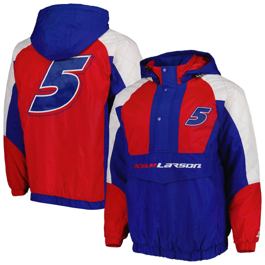 Men's Kyle Larson Starter Royal/Red The Body Check Half-Snap Pullover Jacket