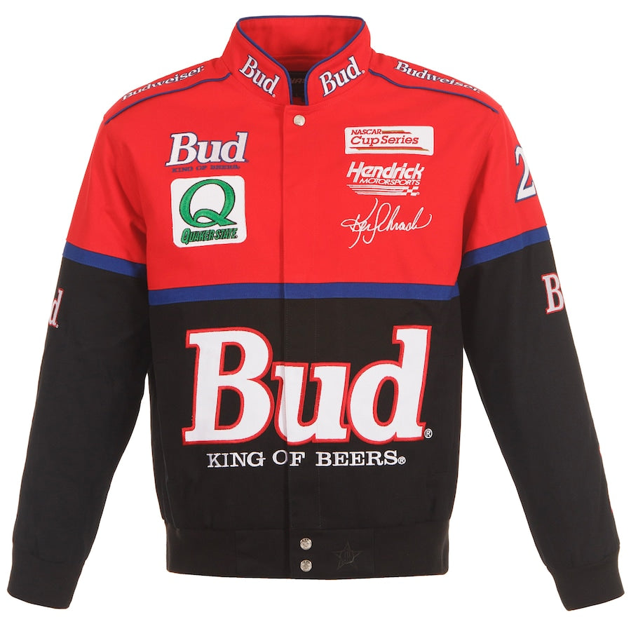 Men's Ken Schrader JH Design Black/Red Bud King of Beers Twill Driver Uniform Full-Snap Jacket