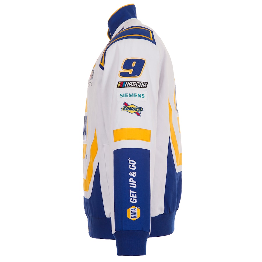 Men's Chase Elliott JH Design White NAPA Twill Driver Uniform Full-Snap Jacket