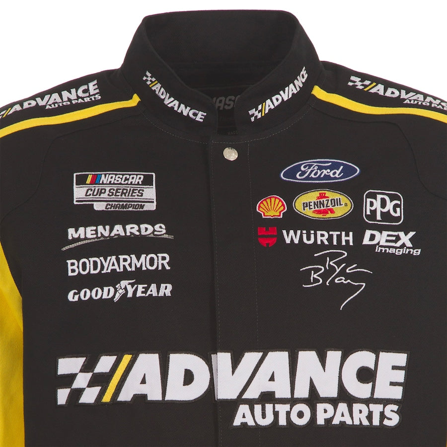 Men's Ryan Blaney JH Design Black/Yellow Advance Auto Parts Twill Driver Uniform Full-Snap Jacket