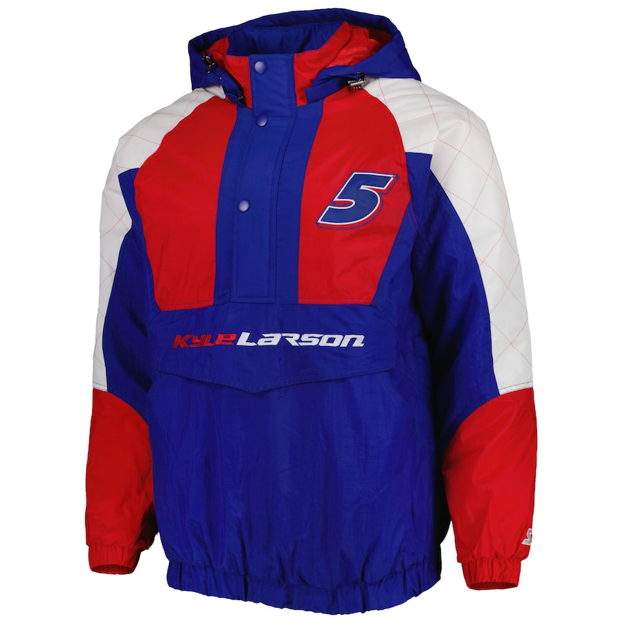 Men's Kyle Larson Starter Royal/Red The Body Check Half-Snap Pullover Jacket