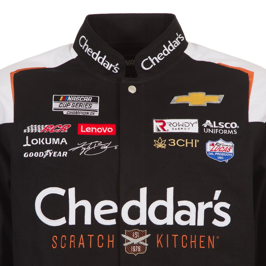 Men's Kyle Busch JH Design Black Cheddar's Twill Uniform Full-Snap Jacket