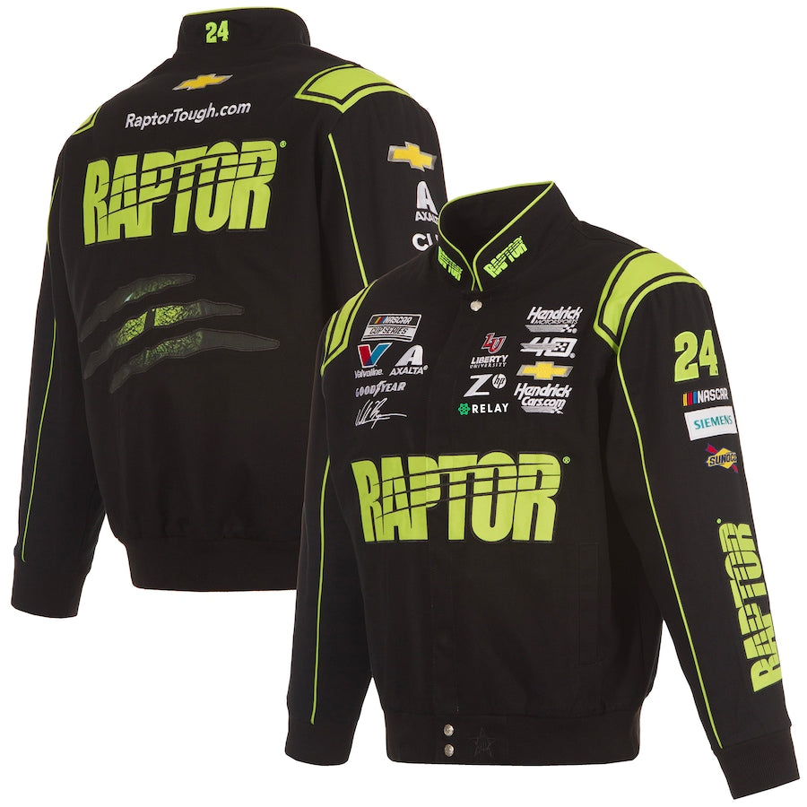 Men's William Byron JH Design Black RAPTOR Twill Driver Uniform Full-Snap Jacket