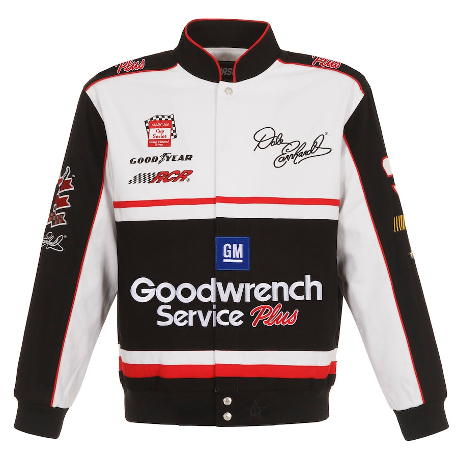 Men's Dale Earnhardt JH Design White/Black Goodwrench Twill Uniform Full-Snap Jacket