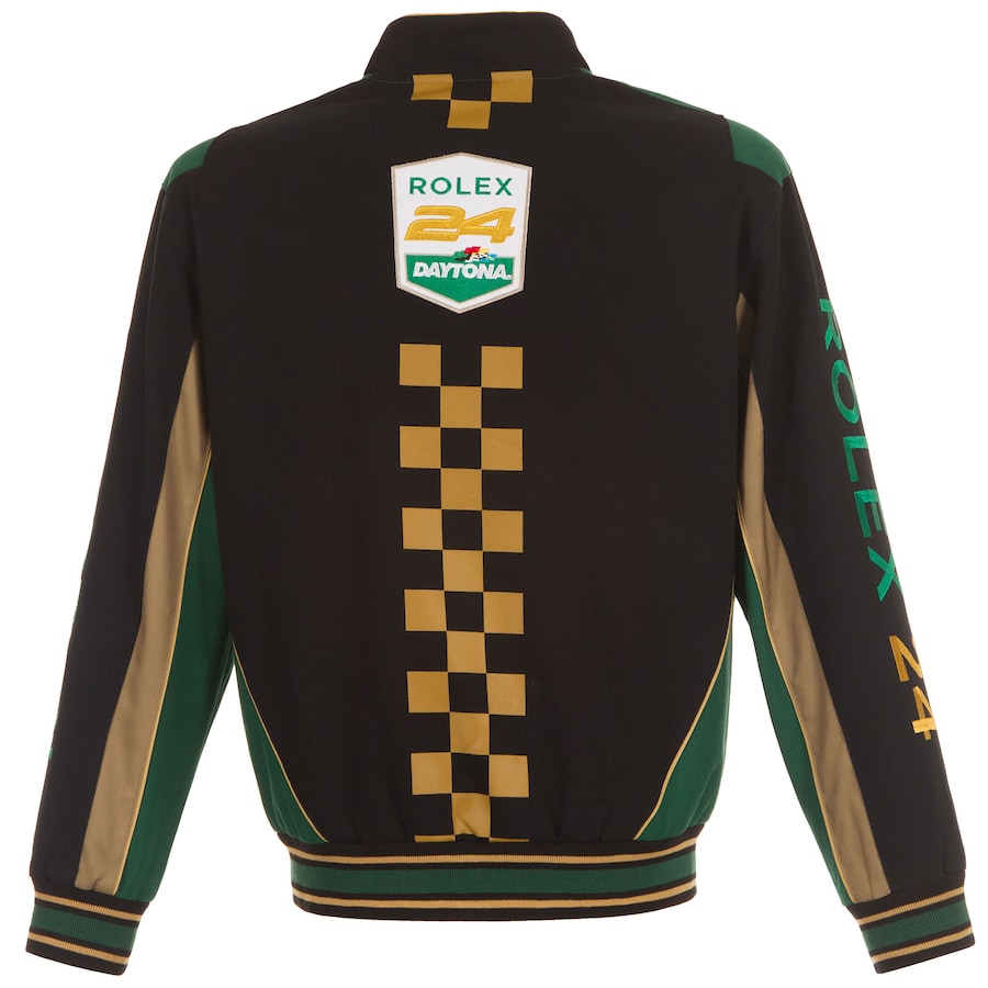 Men's NASCAR JH Design Black/Green Rolex at Daytona Full-Snap Uniform Twill Jacket