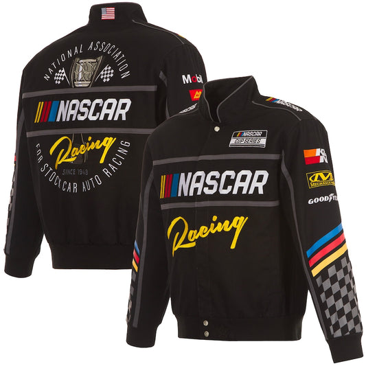 Men's NASCAR JH Design Black Twill Driver Uniform Full-Snap Jacket