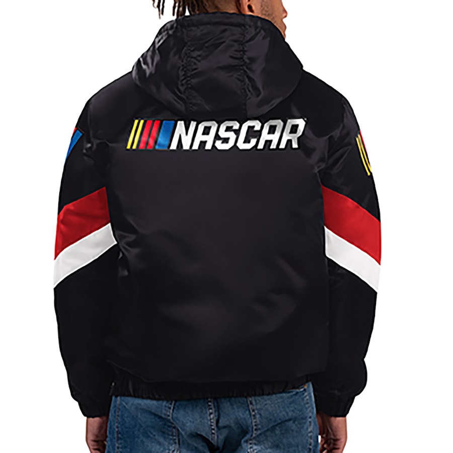 Men's NASCAR Starter Black Home Team Satin Half-Zip Hoodie Jacket