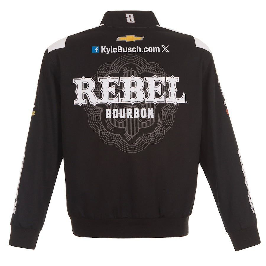 Men's Kyle Busch JH Design Black REBEL Bourbon Twill Driver Uniform Full-Snap Jacket