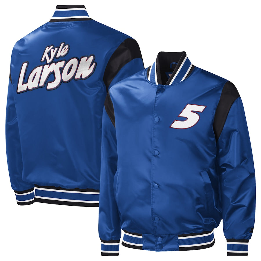 Men's Kyle Larson Starter Royal Force Play Full-Snap Varsity Jacket