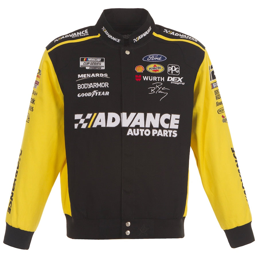 Men's Ryan Blaney JH Design Black/Yellow Advance Auto Parts Twill Driver Uniform Full-Snap Jacket