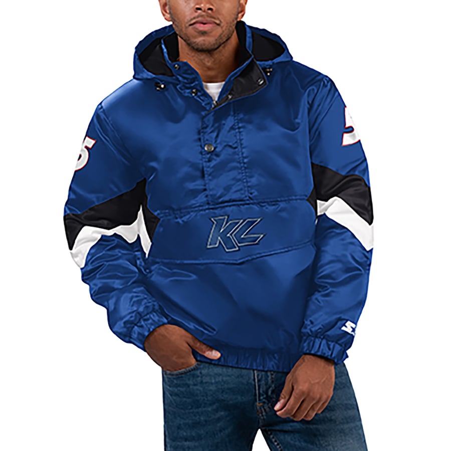 Men's Kyle Larson Starter Royal Home Team Satin Half-Zip Hoodie Jacket