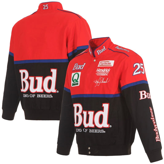 Men's Ken Schrader JH Design Black/Red Bud King of Beers Twill Driver Uniform Full-Snap Jacket