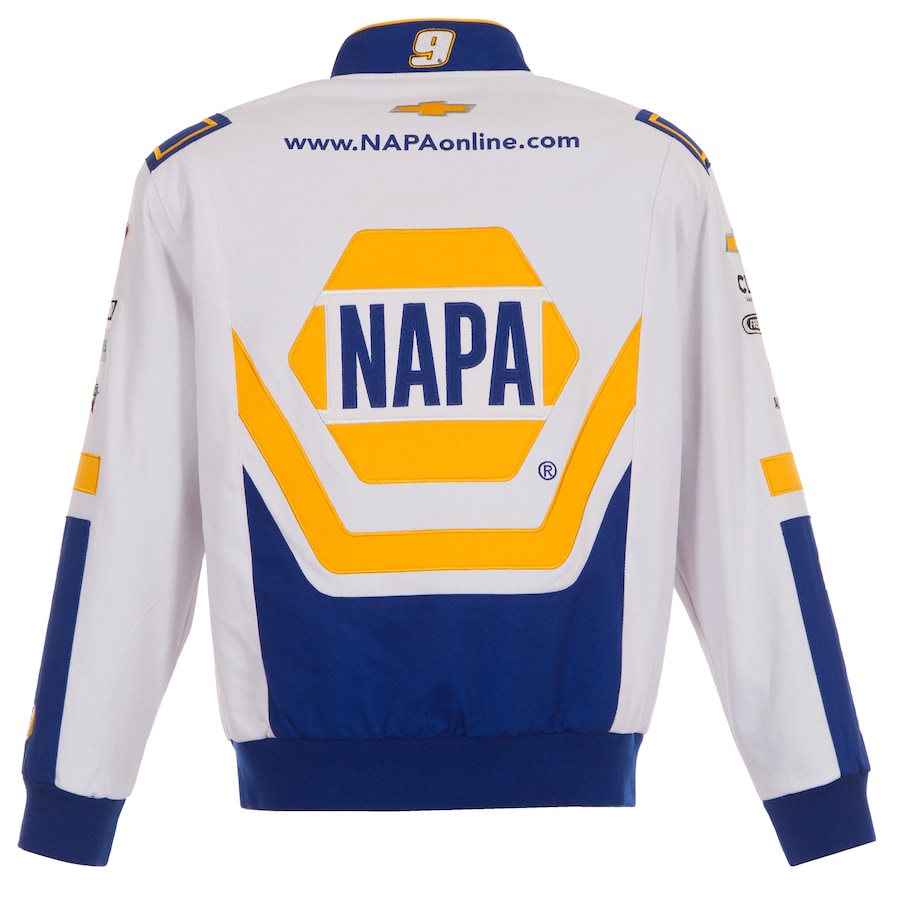 Men's Chase Elliott JH Design White NAPA Twill Driver Uniform Full-Snap Jacket