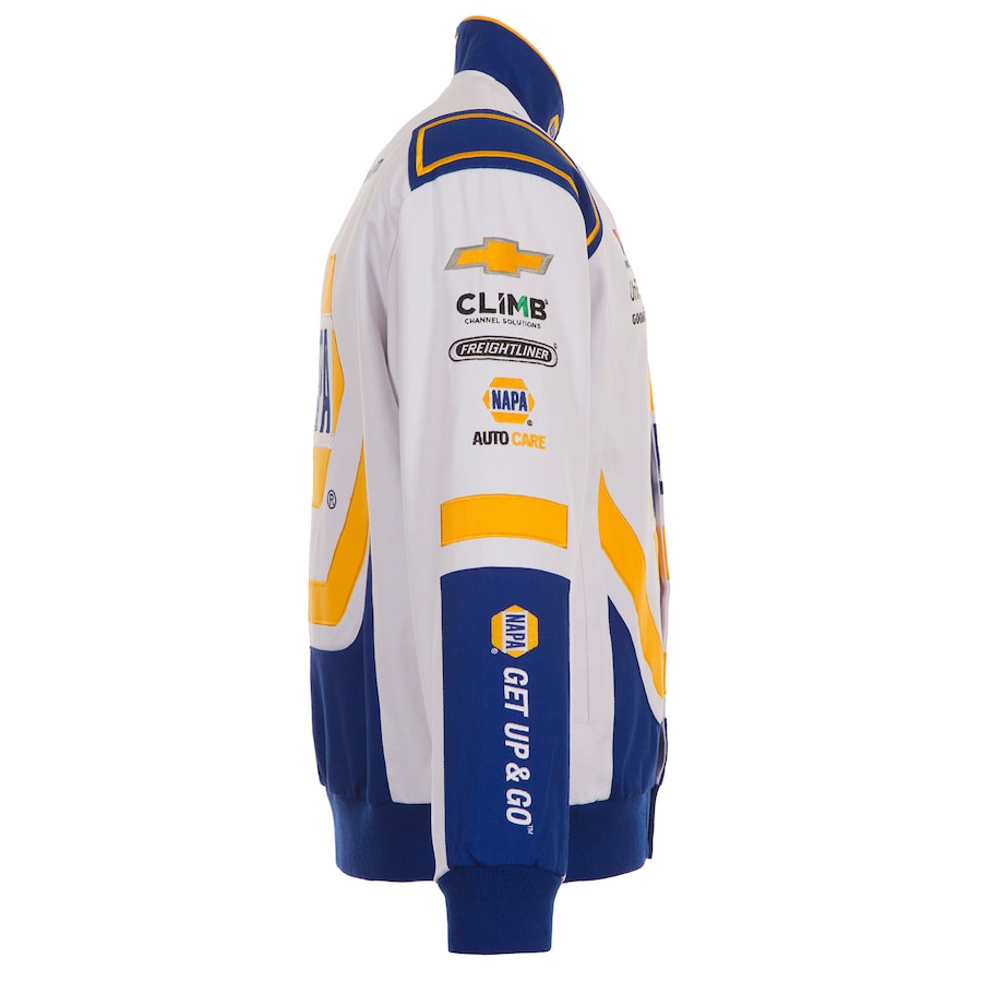 Men's Chase Elliott JH Design White NAPA Twill Driver Uniform Full-Snap Jacket