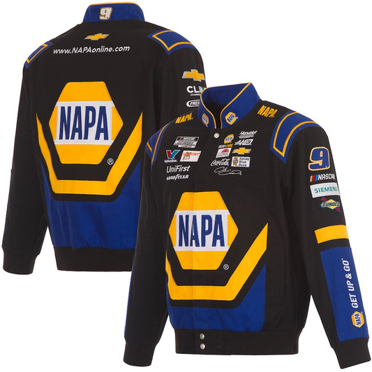 Men's Chase Elliott JH Design Black NAPA Twill Driver Uniform Full-Snap Jacket