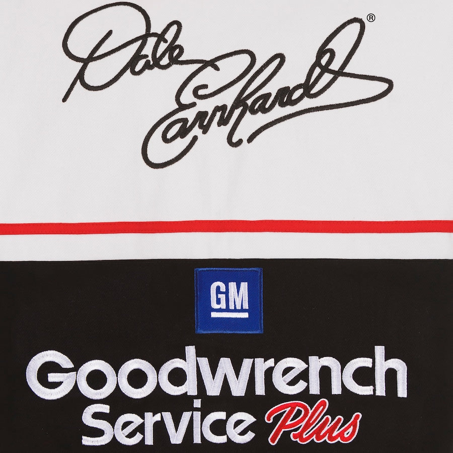 Men's Dale Earnhardt JH Design White/Black Goodwrench Twill Uniform Full-Snap Jacket