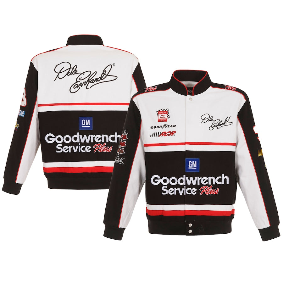 Men's Dale Earnhardt JH Design White/Black Goodwrench Twill Uniform Full-Snap Jacket