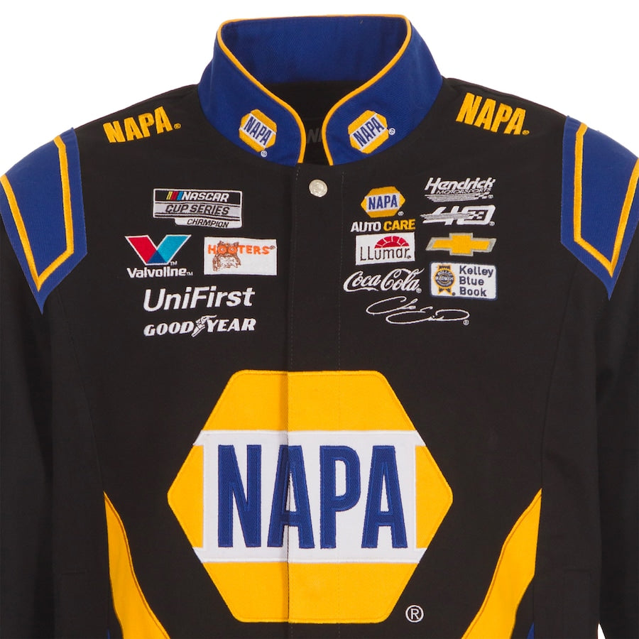 Men's Chase Elliott JH Design Black NAPA Twill Driver Uniform Full-Snap Jacket