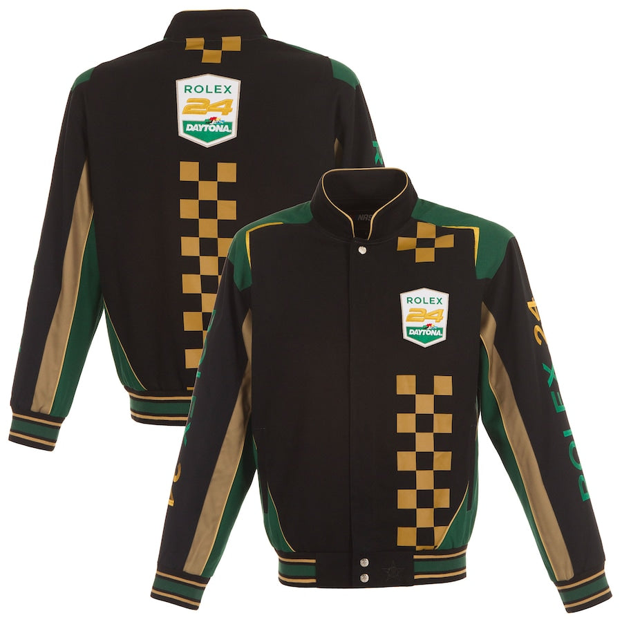 Men's NASCAR JH Design Black/Green Rolex at Daytona Full-Snap Uniform Twill Jacket