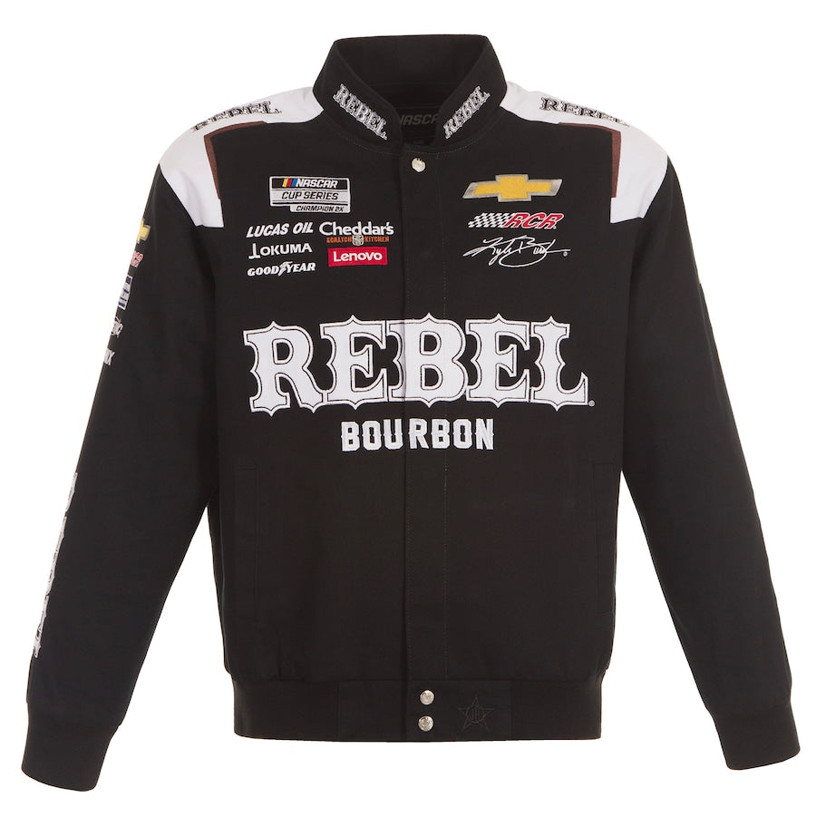 Men's Kyle Busch JH Design Black REBEL Bourbon Twill Driver Uniform Full-Snap Jacket