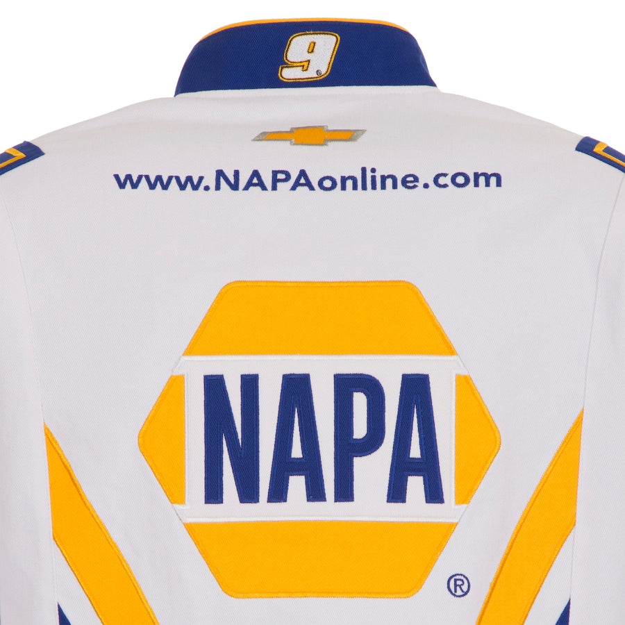 Men's Chase Elliott JH Design White NAPA Twill Driver Uniform Full-Snap Jacket