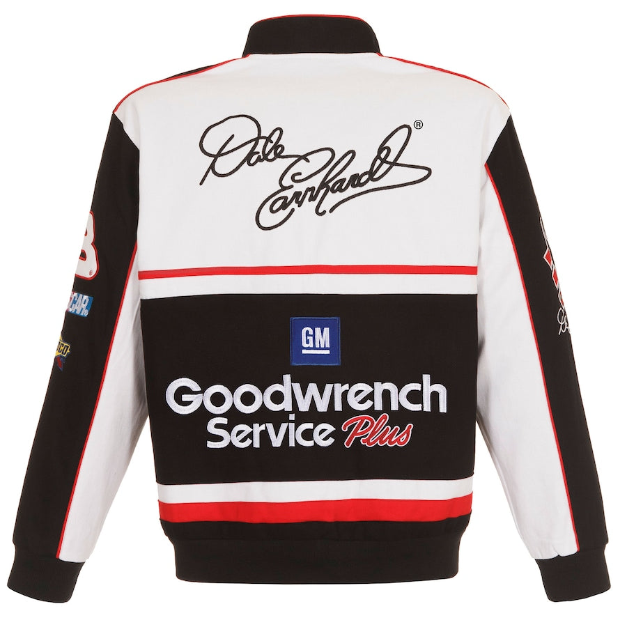 Men's Dale Earnhardt JH Design White/Black Goodwrench Twill Uniform Full-Snap Jacket