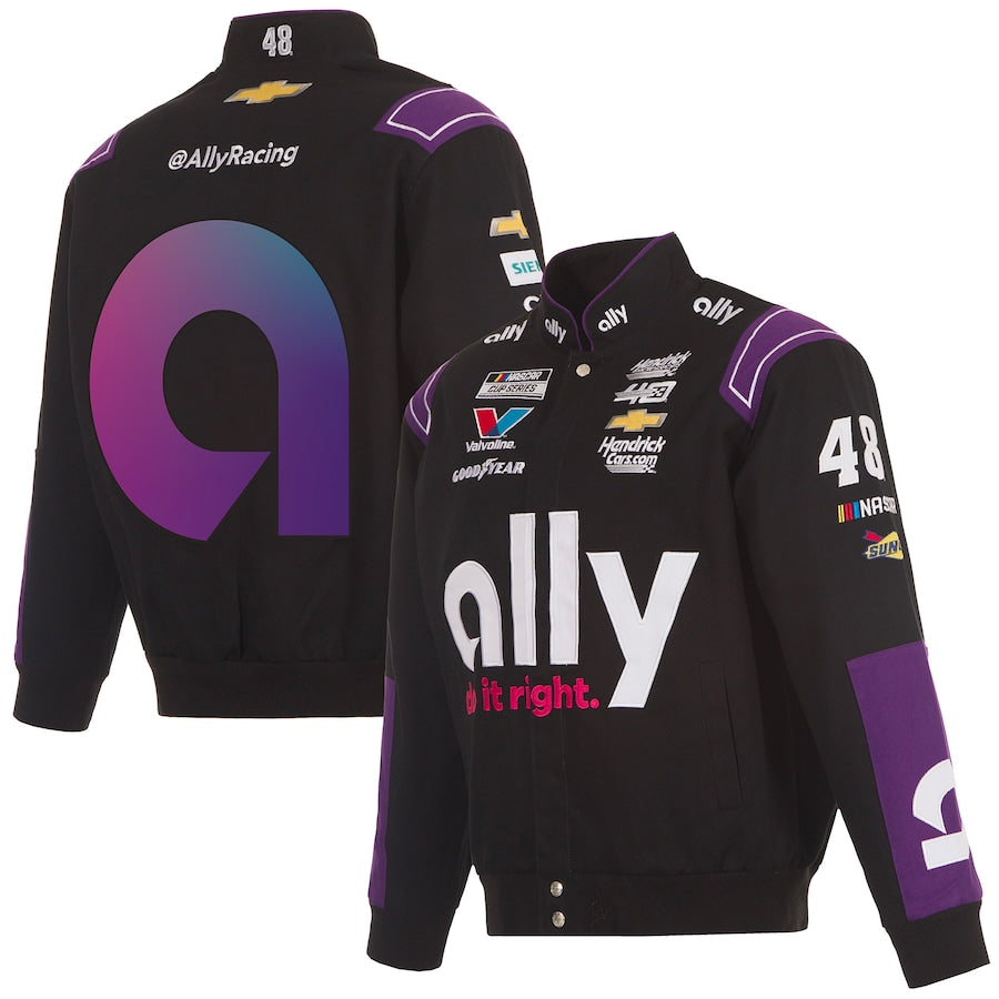 Men's Alex Bowman JH Design Black ally Twill Driver Uniform Full-Snap Jacket