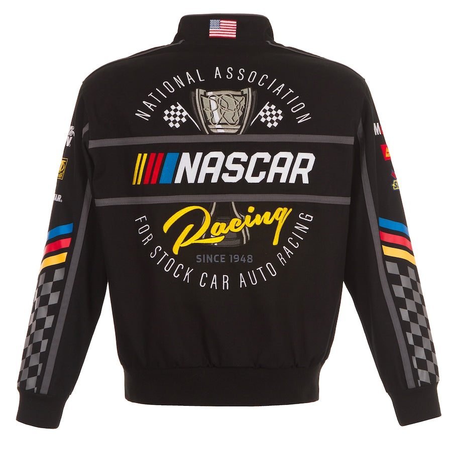 Men's NASCAR JH Design Black Twill Driver Uniform Full-Snap Jacket