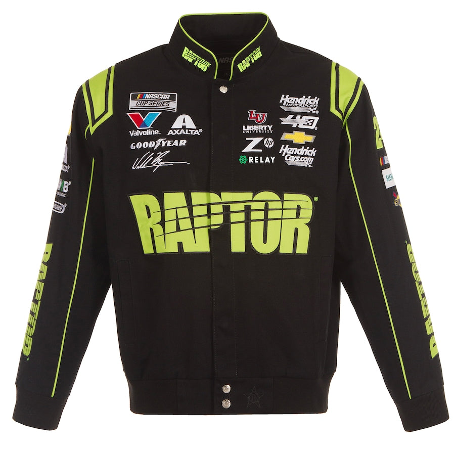 Men's William Byron JH Design Black RAPTOR Twill Driver Uniform Full-Snap Jacket