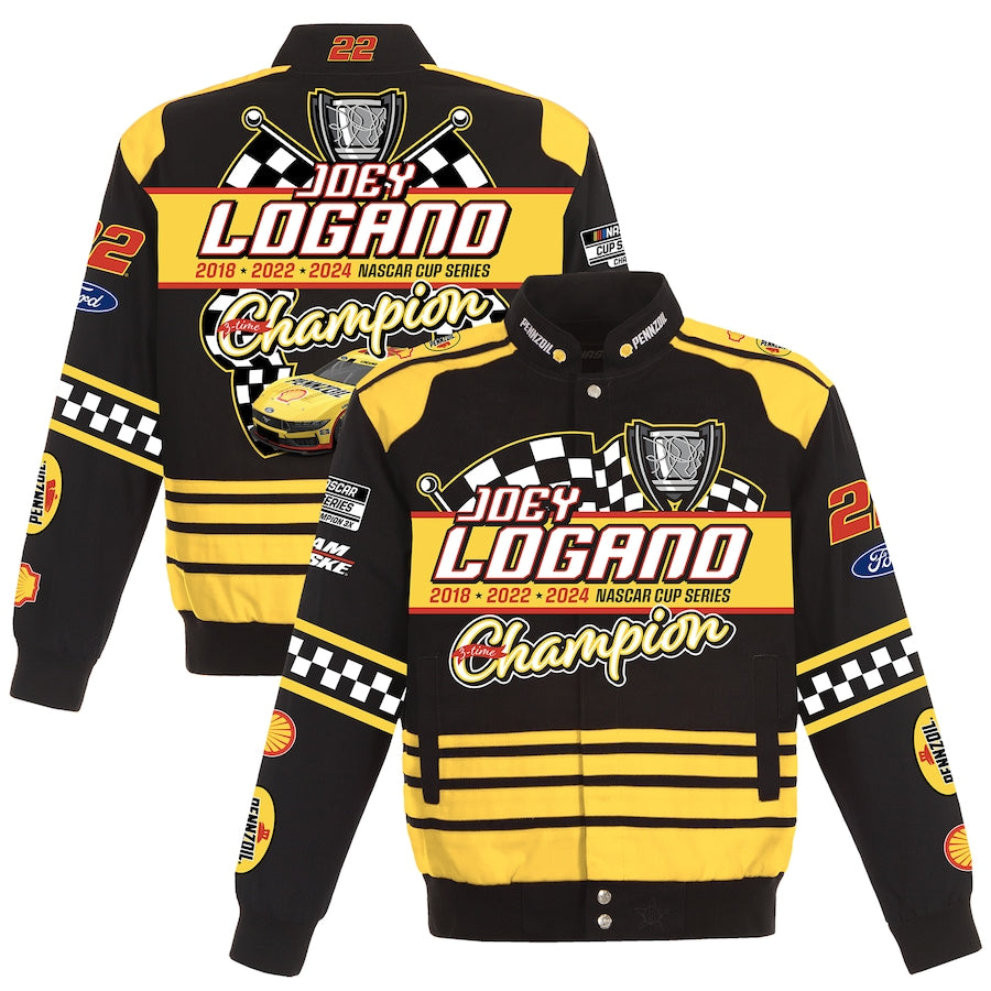 Men's Joey Logano JH Design Black 2024 NASCAR Cup Series Champion Twill Full-Button Jacket