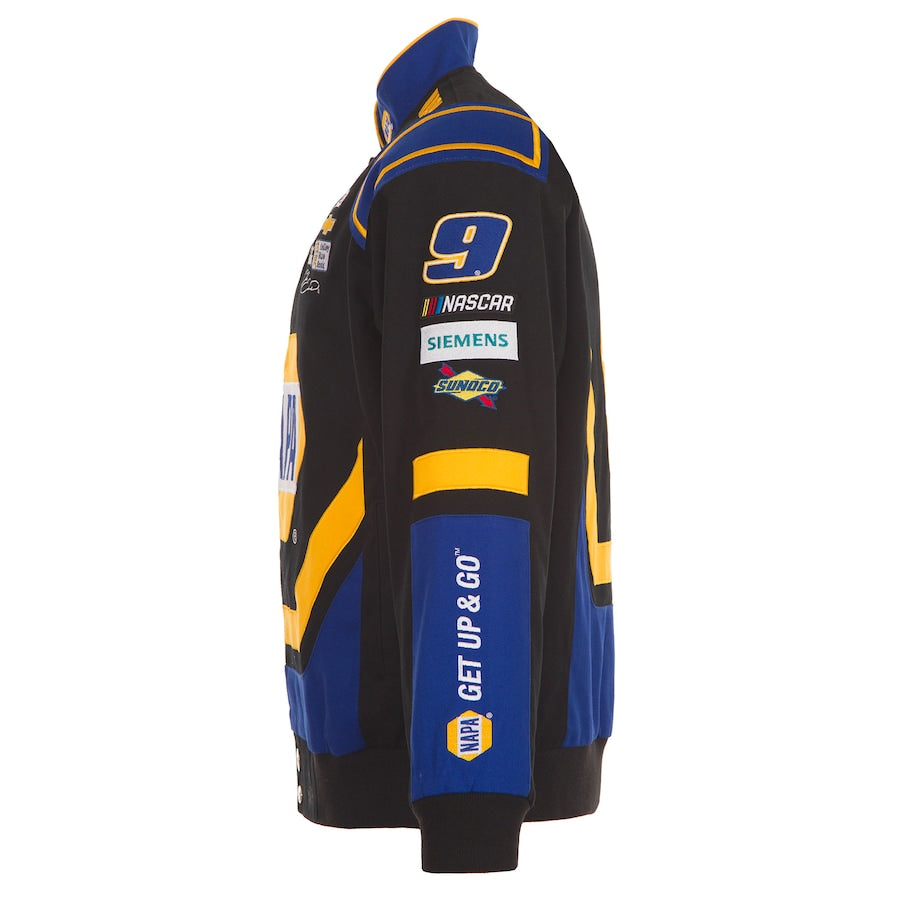 Men's Chase Elliott JH Design Black NAPA Twill Driver Uniform Full-Snap Jacket